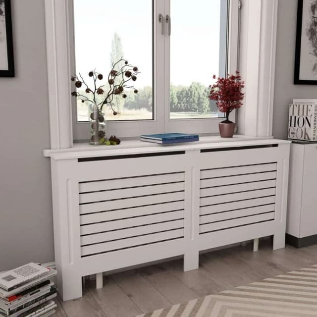 vidaXL 2x Radiator Covers White MDF Living Room Bedroom Heater Cabinet Shelf