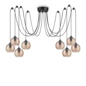 Riga Indoor Cluster Ceiling Pendant Lamp 8 Lights Amber, E27