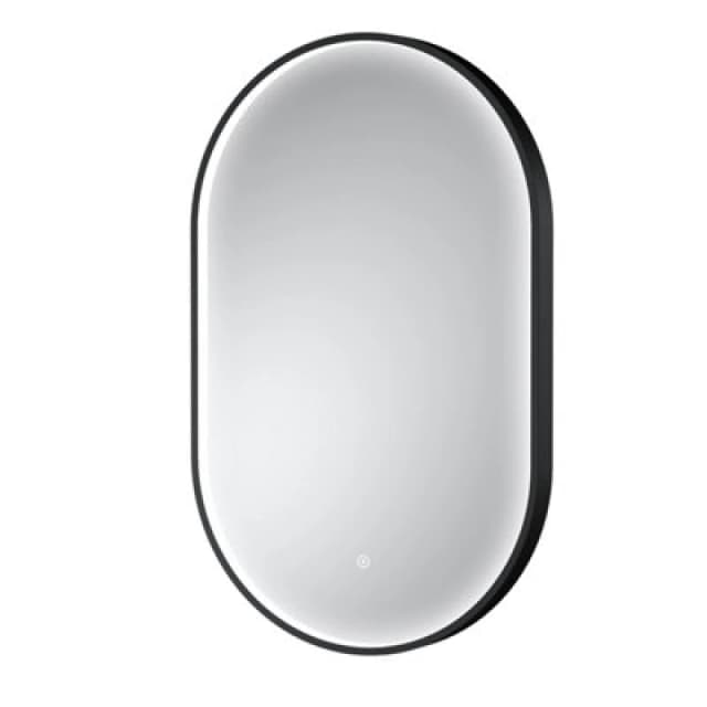 Hudson Reed Columba Wall Hung LED Touch Sensor Mirror, Contemporary Oval Bathroom Mirror In Black Finish, 800X500mm