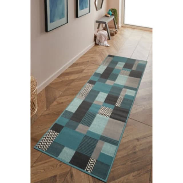 Homemaker Genesis Blocks Runner Rug Teal 60X200 ND74306