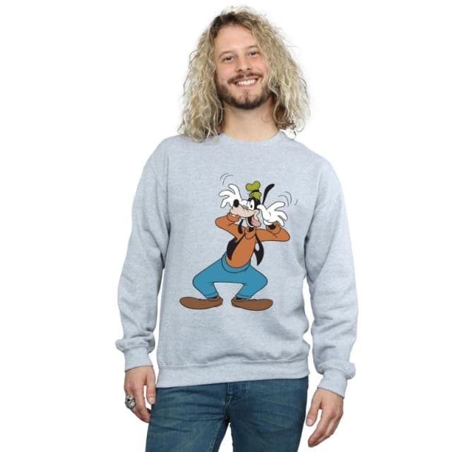 Disney Men Crazy Goofy Sweatshirt in Grey Size: Small Grey S Male 5063300601532