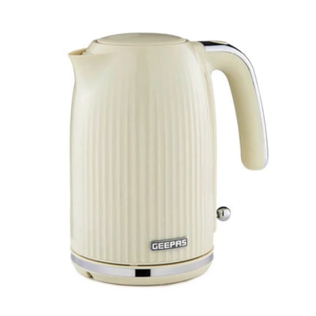 Geepas Fluted 1.7L Cordless Electric Kettle 3000W Rapid Boil Dry Protection Cream