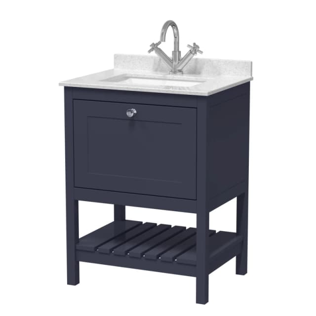 Balterley Free Standing 1 Drawer Vanity 1 Tap Hole Marble Worktop Basin Blue 600mm Blue