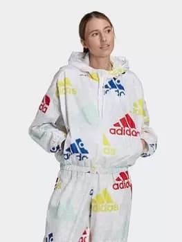 adidas Essentials Multi-colored Logo Loose Fit Windbreaker, Dark Grey Size M Women