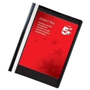 5 Star A4 Project Flat File Lightweight Polypropylene with Indexing Strip Black Pack of 5