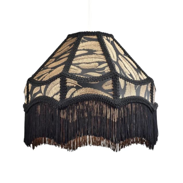 Happy Homewares Traditional Black Victorian Empire Pendant Shade with Tassels & Golden Leaves Black Unisex