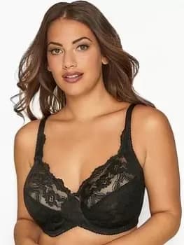 Yours Clothing Black Stretch Lace Underwire Bra, Black, Size 38D, Women
