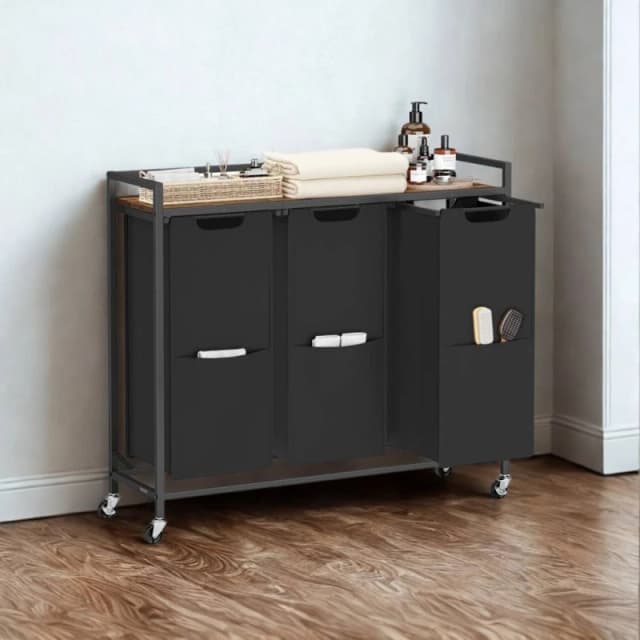 Pirlo Plush Industrial 3 Compartment Laundry Basket With Shelf in Brown Brown Unisex