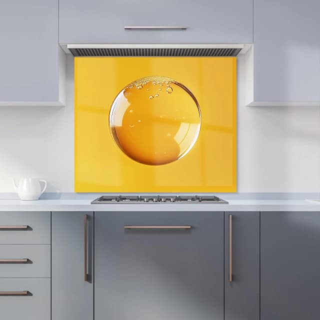 Warren Reed - Designer Solitary Yellow Bubble: A Closer Look Kitchen Splashback Size: 600mm x 750mm Multicolor Unisex 600mm x 750mm