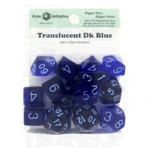 Translucent Dark Blue/Light Blue Poly 15 Set Dice