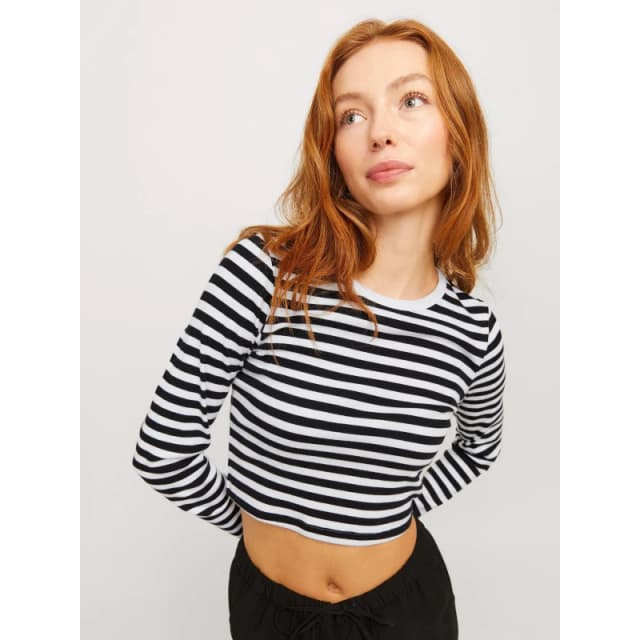 JJXX Womens Feline Long-Sleeve Striped Crop Top Bright White female 8 (XS)