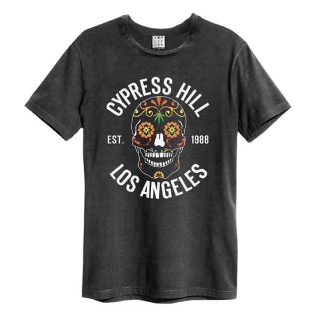 Amplified Amplified Men Floral Skull Cypress Hill T-Shirt in Charcoal Size: Small Charcoal S Male 5063470045648