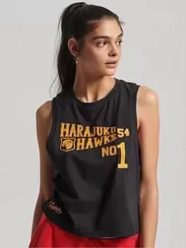 Superdry Vintage Collegiate Tank - Black, Size 10, Women