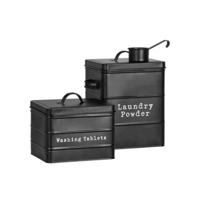 Harbour Housewares 2 Piece Utility Canisters Set - Black - Vintage Metal Home Kitchen Canister Tin Box Utility Laundry Storage