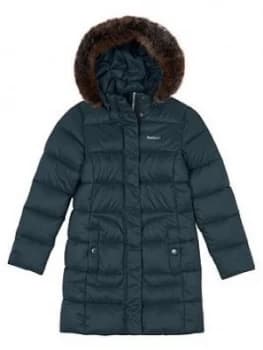 Barbour Girls Bridled Quilt Faux Fur Hooded Coat - Green