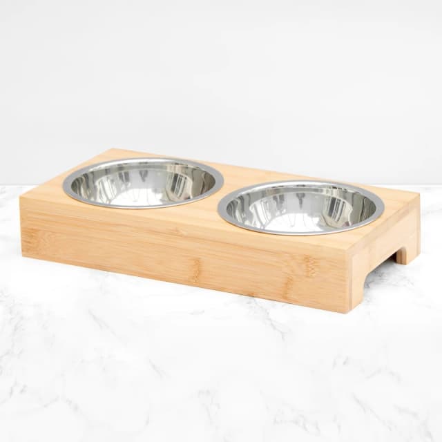 Treat Republic Bamboo Pet Bowl Set Brown