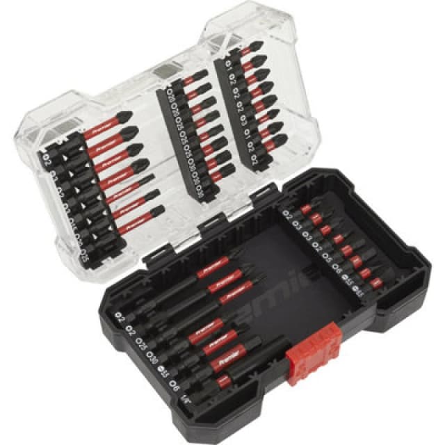 Loops 38 Piece Impact Grade Power Tool Bit Set - S2 Steel Bits - Plastic Storage Case Metallics