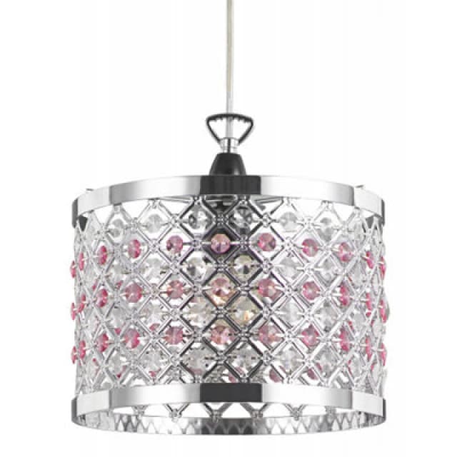 Happy Homewares Modern Sparkly Ceiling Pendant Light Shade With Clear And Pink Beads