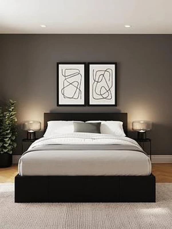 GFW End Lift Single Ottoman Black PU Bed & Bonnel Mattress, Black EL090BLSB