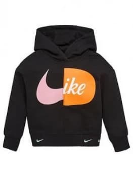 Nike Younger Girls Split Logo Overhead Hoodie - Black, Size 5-6 Years, Women