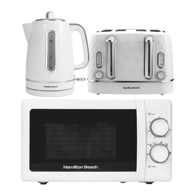 Hamilton Beach Diamond Kettle, Toaster & 20L Microwave with S/Steel Cavity - White White Unisex