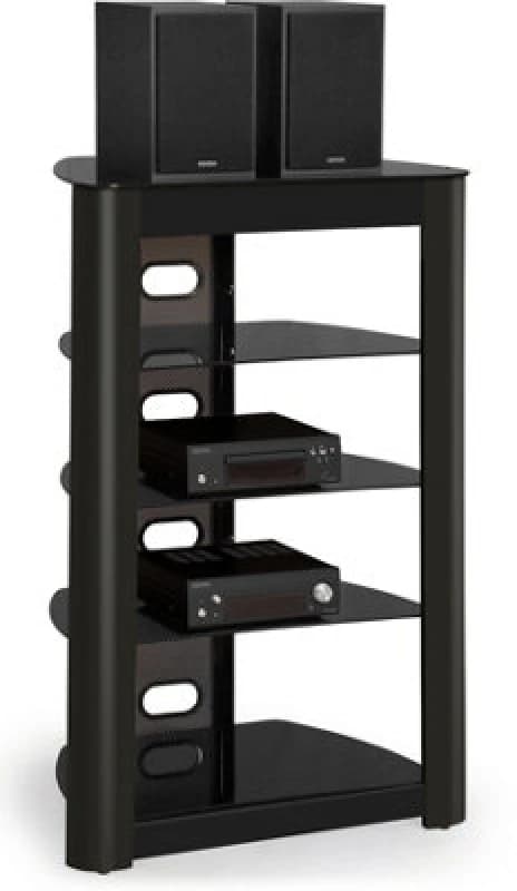 CENTURION SUPPORTS Centurion Supports - Zinnia 5-Shelf Black Glass with Gloss Black Fascia Flat Screen tv / Hi-Fi / av Rack Glass Stand Zinnia Black