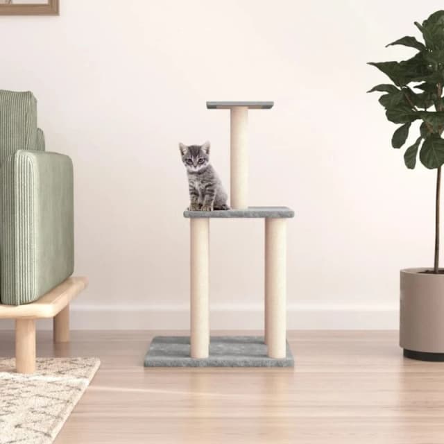 vidaXL Cat Tree w/ Sisal Scratching Posts Light Grey 85.5cm, Grey 171739