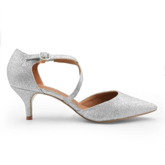 Where's That From 'Kennedi' Low Kitten Heel With Crossover Strap Silver
