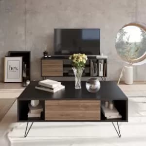 Decorotika Mistico Modern Coffee Table, Cocktail Table For Living Room Table, Large Storage Space, Tea Table, Accent Table - Black And Walnut