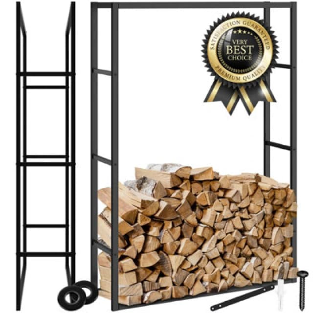 Tectake Log Holder Tuby - Firewood Rack For Indoor & Outdoor, 100.5 X 25 X 150 Cm - Black