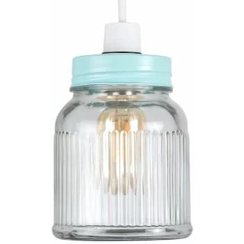 Minisun - Ribbed Pattern Glass Jar Pendant Shade - Blue