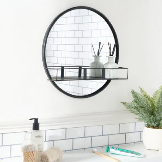 OHS OHS Round Wall Mounted Bathroom Dressing Mirror with Shelf in Black One Size Unisex 5027434234530