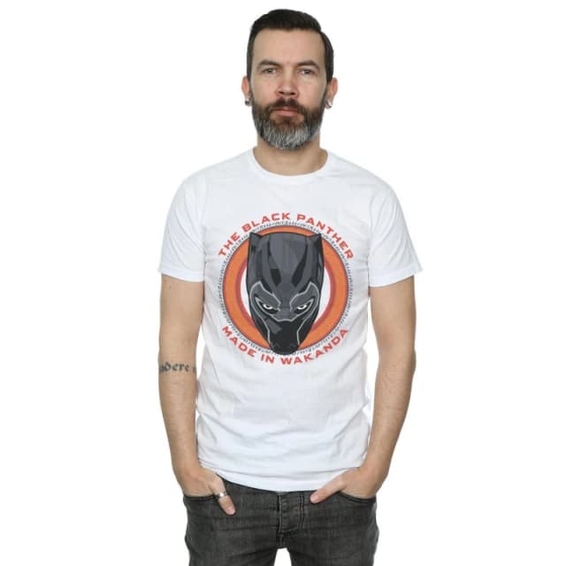 Marvel Marvel Men Black Panther Made in Wakanda Red T-Shirt in White Size: Small White S Male 5057736547052