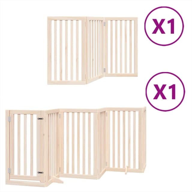 vidaXL Dog Gate with Door Foldable 9 Panels 450cm Poplar Wood, Brown 3155644