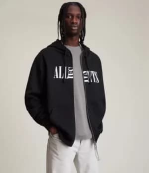 AllSaints Mens Nico Zip Hoodie, Jet Black, Size: M