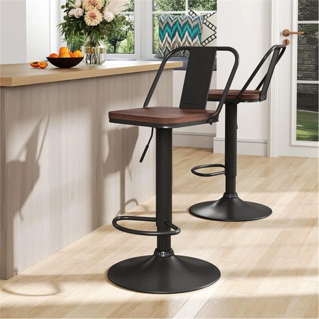 Kabinet UK 2Pcs Kitchen Adjustable Bar Stool Dining Chair Dark Brown unisex One size