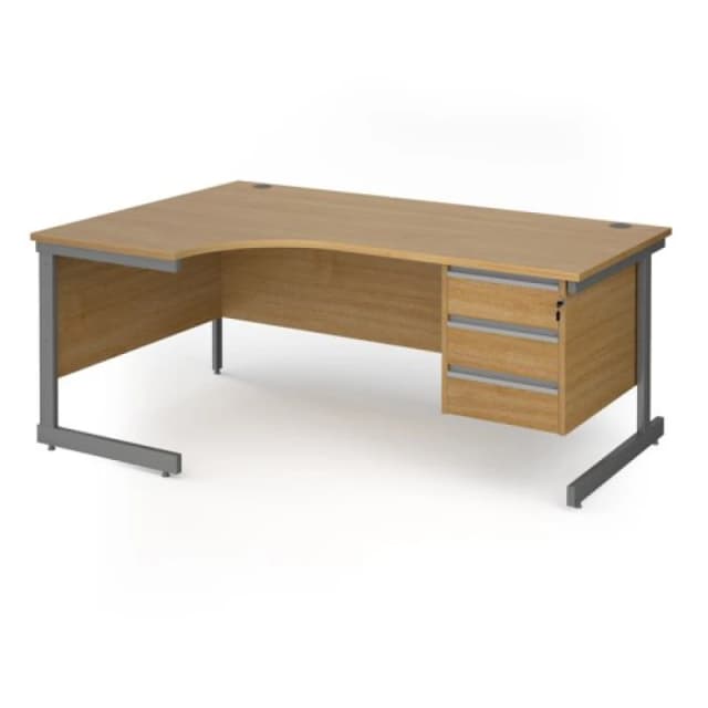 Contract 25 Office Desk Left Hand Corner Desk 1800mm With Pedestal Oak Top With Graphite Frame 1200mm Depth Contract 25 CC18EL3-G-O Oak CC18EL