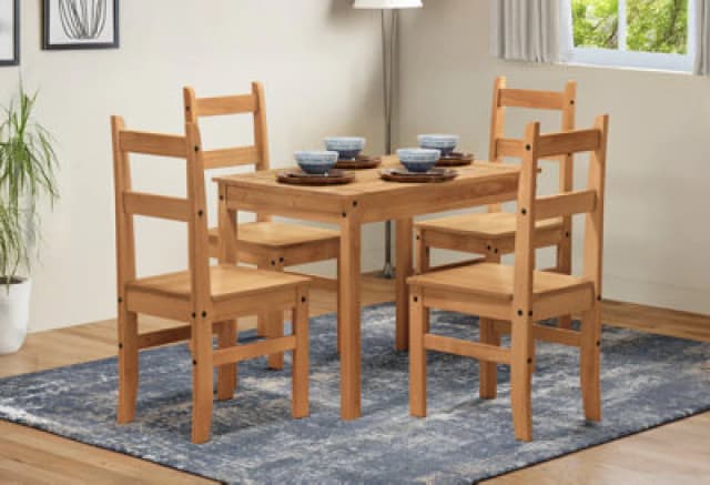 Mercers Furniture Corona Budget Dining Set Table & 4 Chairs Solid Pine Mexican Styling