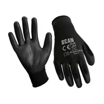 Scan 2AYH22L-24 Black PU Coated Gloves - L (Size 9) (12 Pairs)