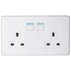 Lightwave Smart Series Socket (2 Gang) - White Metal