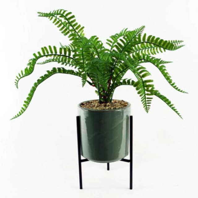 Leaf 40cm Artificial Fern with Ceramic Planter & Stand Green unisex