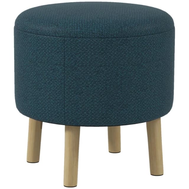 HOMCOM Storage Ottoman, Round Stool Chair With Cushioned Top, Hidden Space Blue 838-437V70BU
