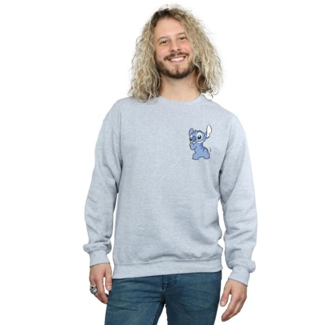 Disney Men Lilo And Stitch Stitch Backside Breast Print Sweatshirt in Grey Size: Small Grey S Male 5059114677139