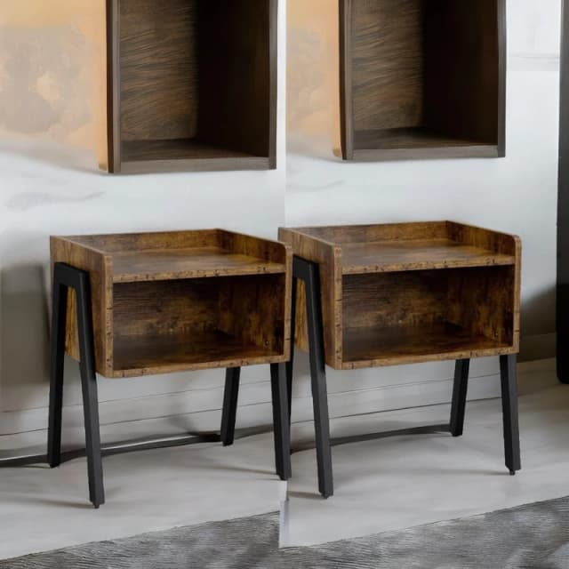 Rafaelo Mobilia Set Of 2 Rustic Stackable Bedside Tables in Brown Brown Unisex