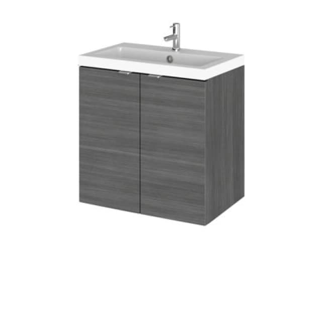 Hudson Reed Fusion Wall Hung 2 Door Vanity Unit & Polymarble Basin, Sink Vanity Unit, Anthracite Woodgrain, 500mm