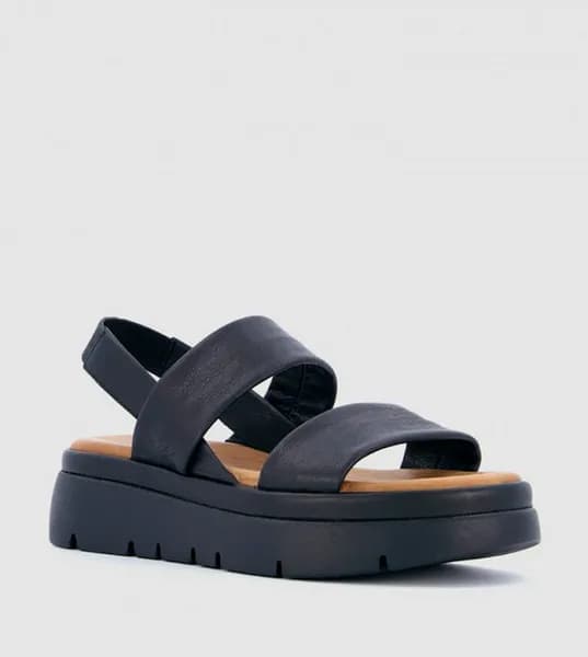 Dune London Womens Location Leather Flatform Sandals - Black - UK 6 Black Sandals female 0079511060001484 6