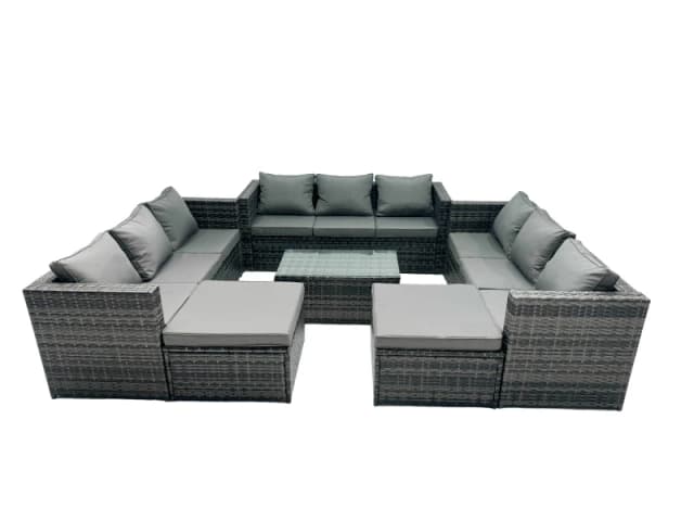 Fimous 11-seater Patio Coffee Table Sofa Set with 2 Big Stools in Dark Grey Dark Grey Unisex