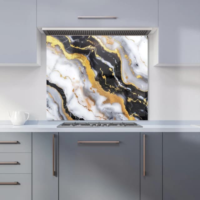 Warren Reed - Designer White Backed With Gold Marble Effect Kitchen Splashback in Black Size: 600mm x 750mm Black Unisex 600mm x 750mm