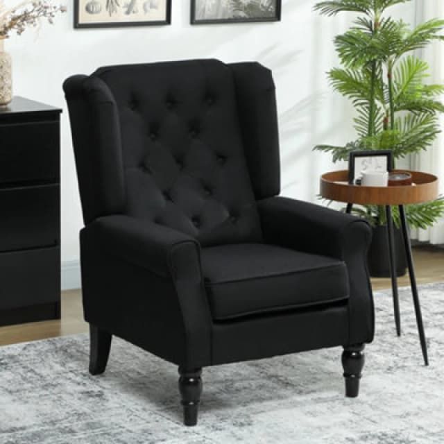 HOMCOM HOMCOM Accent Chair Wingback Armchair Retro Tufted Club Wood Fabric, Black One Size Unisex 5063603046948
