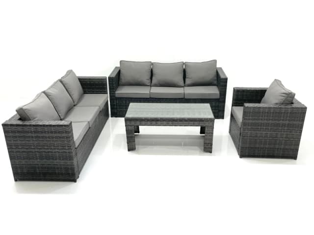 Fimous 7 Seater Rattan Garden Furniture Set Outdoor Lounger Sofa with Coffee Table Armchair Dark Grey Mixed Dark Grey